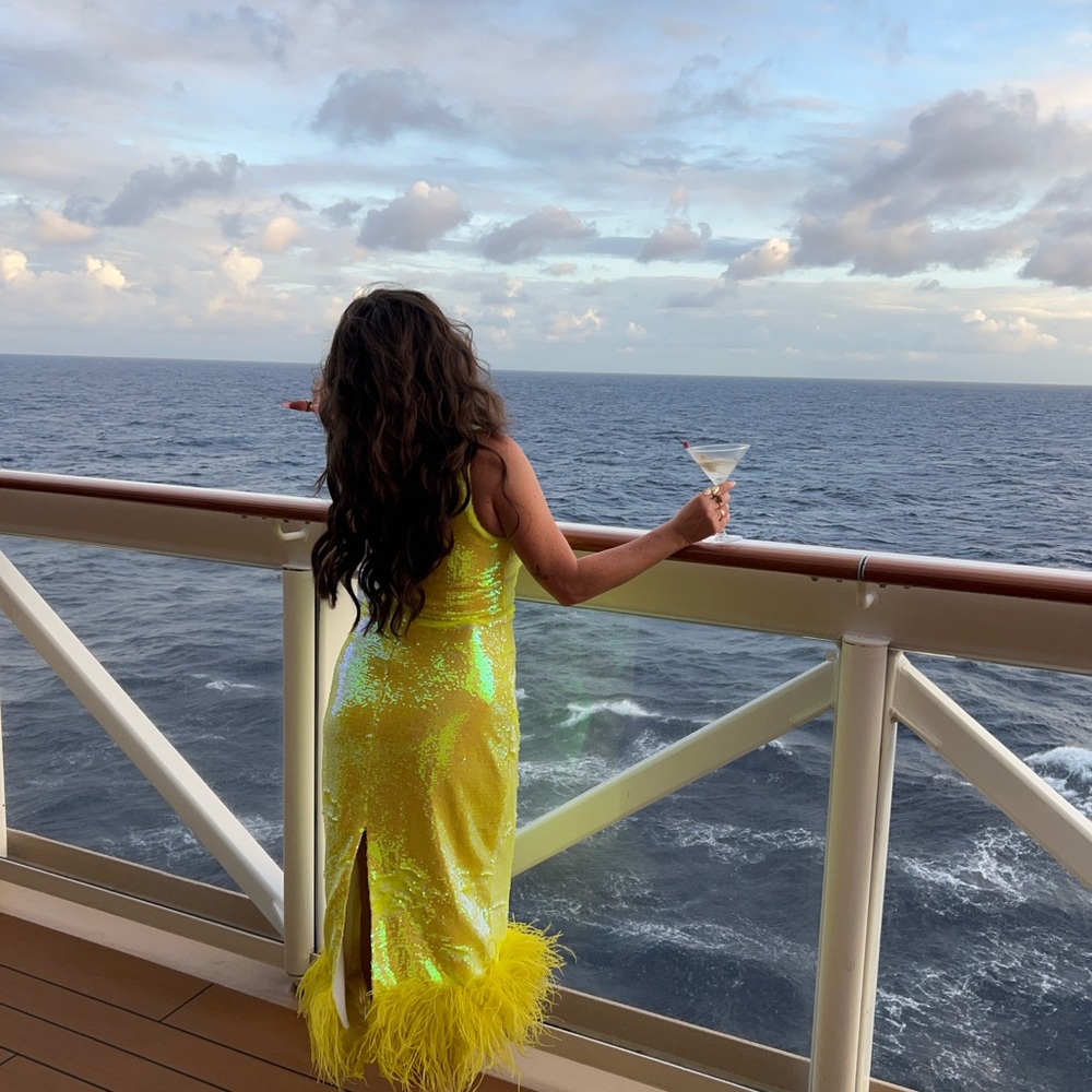 Yellow Ruched One Shoulder Cocktail Dress - Picture 3 of 4